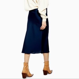 Topshop Petite Navy Blue Midi Skirt